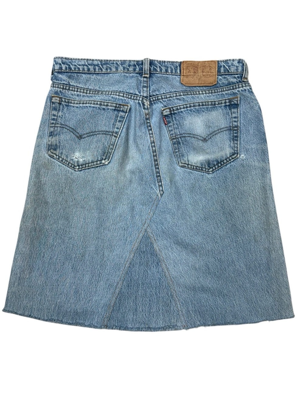 Vintage Leather Patchwork Skirt Upcycled Levi’s 501 Denim Jeans Size 12 - Picture 15 of 16